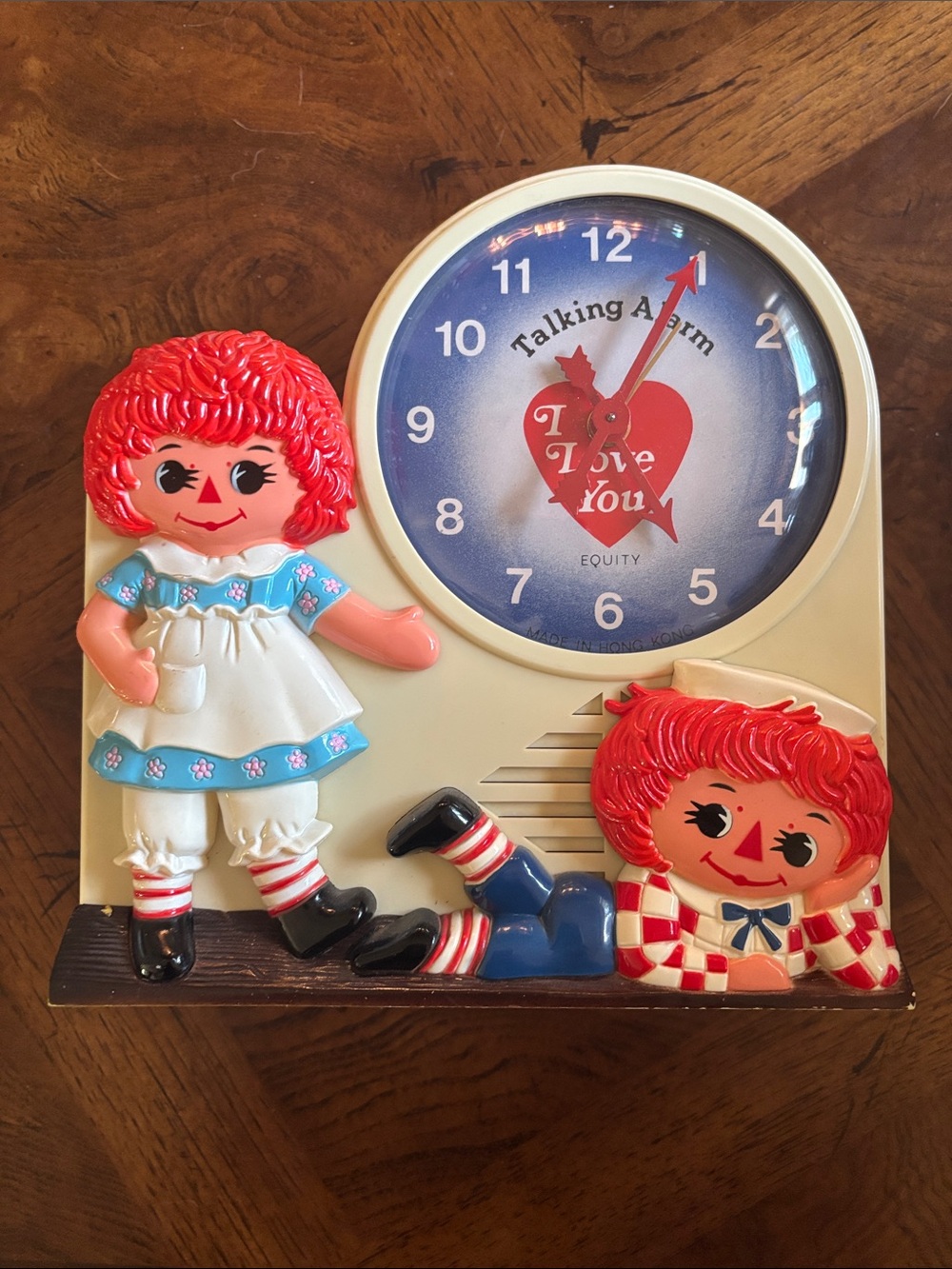 Vintage 1974 Raggedy Ann and Andy Wind-Up Talking Alarm Clock